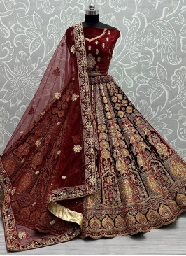 Sonorous Maroon Velvet Lehenga Choli