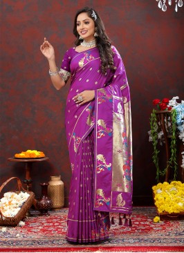 Sonorous Purple Meenakari Silk Saree