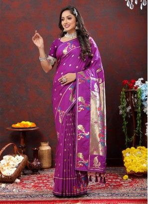 Sonorous Purple Meenakari Silk Saree