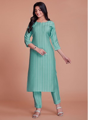 Sonorous Turquoise Plain Viscose Casual Kurti