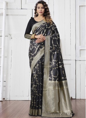 Sonorous Weaving Jacquard Silk Black Traditional Designer Saree