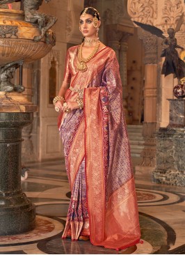 Sophisticated Banarasi Silk Blue Weaving Classic Saree