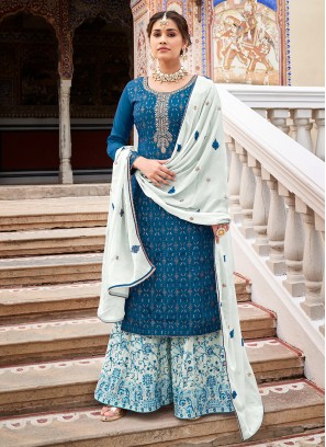 Sophisticated Blue Chinon Salwar Suit