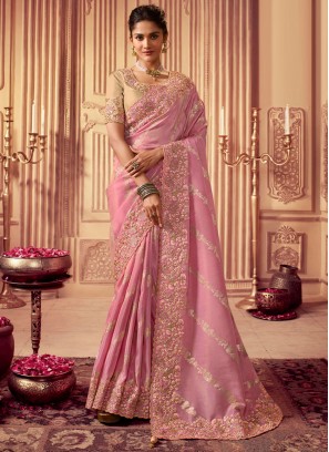 Sophisticated Georgette Rose Pink Trendy Saree