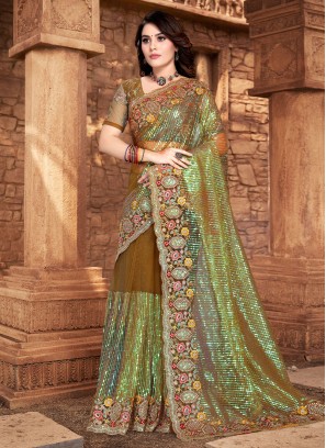 Sophisticated Sequins Net Contemporary Style Saree