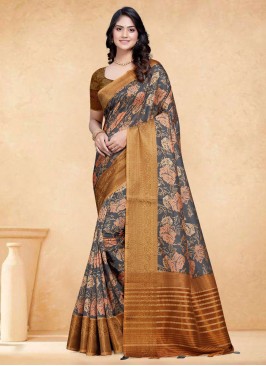 Sophisticated Tussar Silk Multi Colour Digital Print Classic Saree