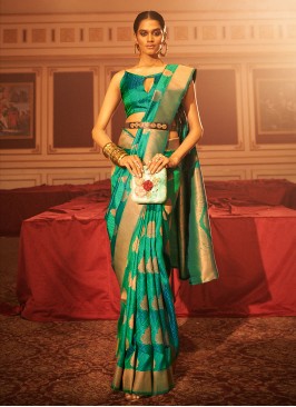 Sorcerous Handloom silk Weaving Turquoise Trendy Saree