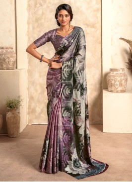 Sorcerous Satin Silk Print Saree