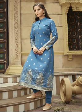 Sorcerous Viscose Jacquard Work Blue Designer Kurti