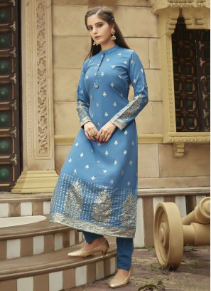 Sorcerous Viscose Jacquard Work Blue Designer Kurti