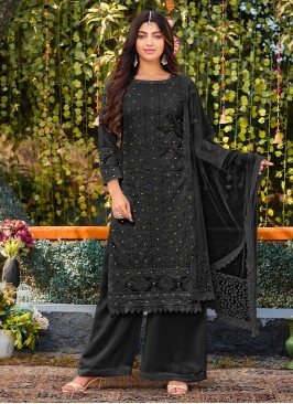 Sparkling Black Embroidered Palazzo Salwar Kameez