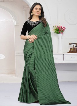Sparkling Fancy Satin Silk Green Contemporary Saree