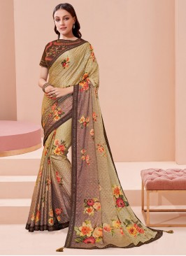 Sparkling Faux Georgette Embroidered Printed Saree
