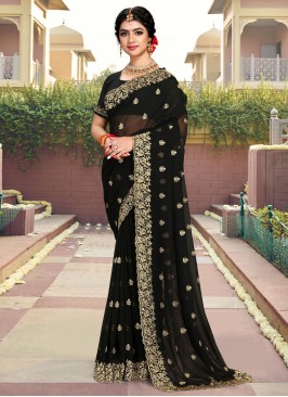 Sparkling Georgette Zari Black Contemporary Saree