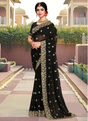 Sparkling Georgette Zari Black Contemporary Saree