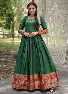 Sparkling Green Weaving Designer Gown