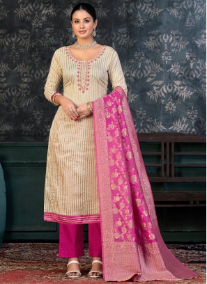 Sparkling Handwork Organza Off White Trendy Salwar Suit