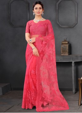 Sparkling Hot Pink Net Classic Designer Saree