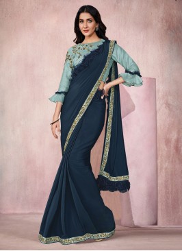 Sparkling Navy Blue Trendy Saree