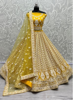 Sparkling Net Yellow Sequins Designer Lehenga Choli