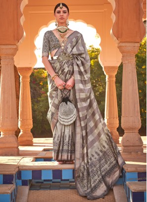 Sparkling Printed Multi Colour Kanchipuram Silk Contemporary Style Saree