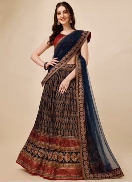 Sparkling Tussar Silk Printed Multi Colour Trendy Lehenga Choli