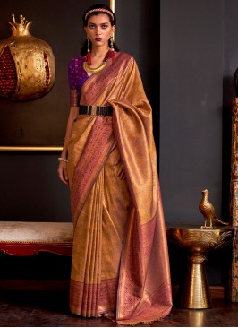 Sparkling Weaving Mustard Silk Saree