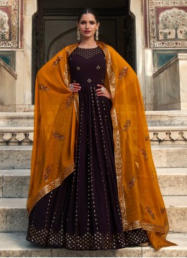 Sparky Purple Embroidered Georgette Festive Wear Gown