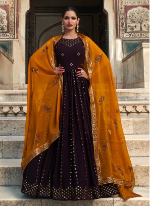 Sparky Purple Embroidered Georgette Festive Wear Gown