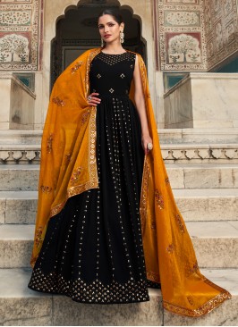 Sparky Black Embroidered Georgette Festive Wear Gown