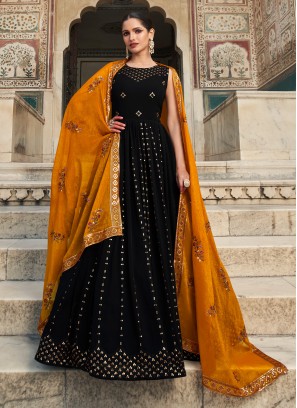 Sparky Black Embroidered Georgette Festive Wear Gown