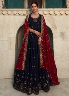 Sparky Navy Blue Embroidered Georgette Festive Wear Gown