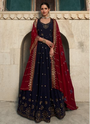 Sparky Navy Blue Embroidered Georgette Festive Wear Gown