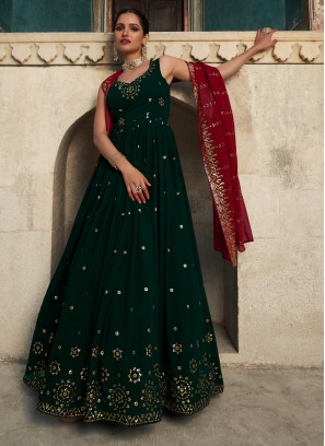 Sparky Green Embroidered Georgette Festive Wear Gown