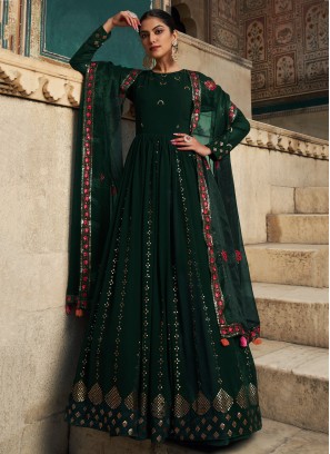Sparky Green Embroidered Georgette Festive Wear Gown