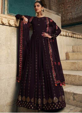 Sparky Purple Embroidered Georgette Festive Wear G