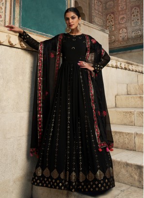 Sparky Black Embroidered Georgette Festive Wear Gown