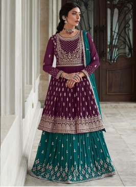 Specialised Georgette Embroidered Purple Readymade Lehenga Choli