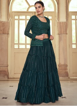 Specialised Green Faux Georgette Lehenga Choli