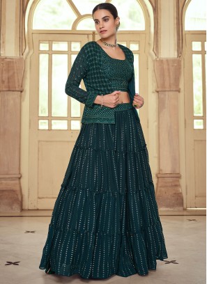 Specialised Green Faux Georgette Lehenga Choli