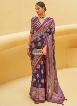 Specialised Navy Blue Weaving Designer Saree