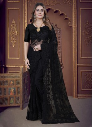 Specialised Net Moti Black Trendy Saree