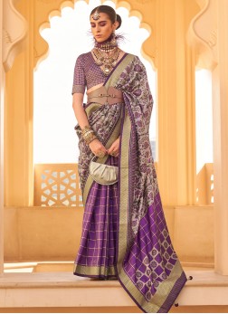 Specialised Purple Silk Contemporary Saree