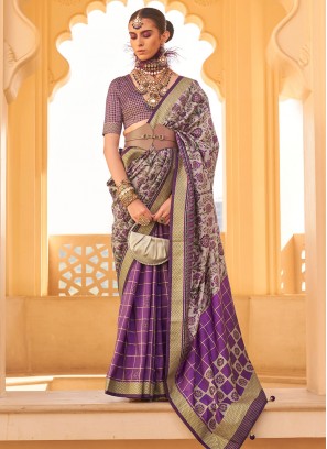 Specialised Purple Silk Contemporary Saree