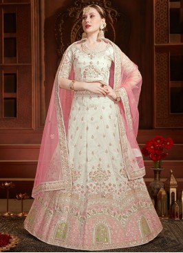 Specialised Silk Embroidered Cream Designer Lehenga Choli