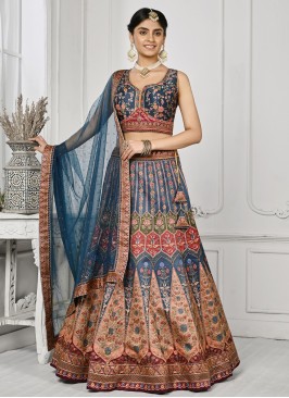 Specialised Swarovski Satin Silk Multi Colour Lehenga Choli