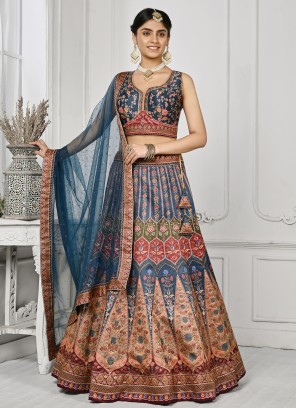 Specialised Swarovski Satin Silk Multi Colour Lehenga Choli