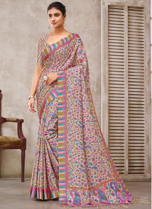Spectacular Digital Print Pashmina Multi Colour Classic Saree