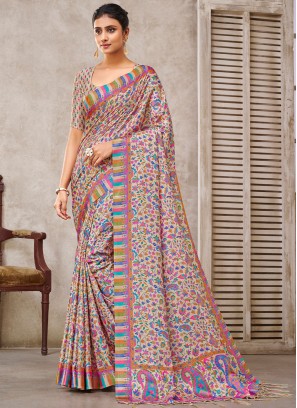Spectacular Digital Print Pashmina Multi Colour Classic Saree