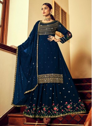 Spectacular Embroidered Navy Blue Designer Lehenga Choli